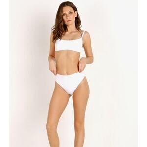 L Space Frenchi Bikini Bottom and Gemma Top White Ribbed Bikini XS